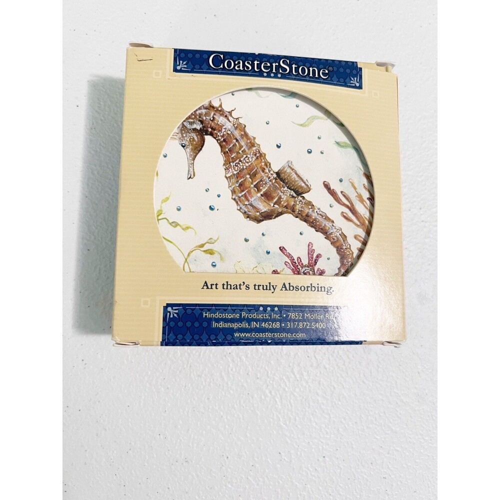 CoasterStone Sea Horse Absorbent Stone Coasters Colorful Art New in Box